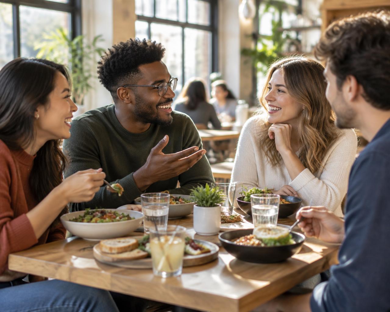 Young professionals sharing a casual lunch